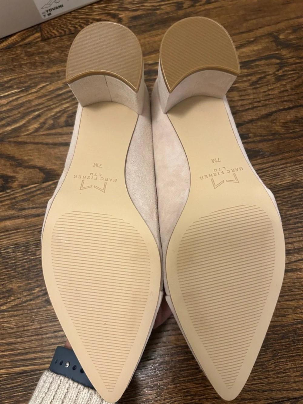 Marc Fisher Yovani Nude Suede Pointed-Toe Mid Block Heels - Picture 3 of 6